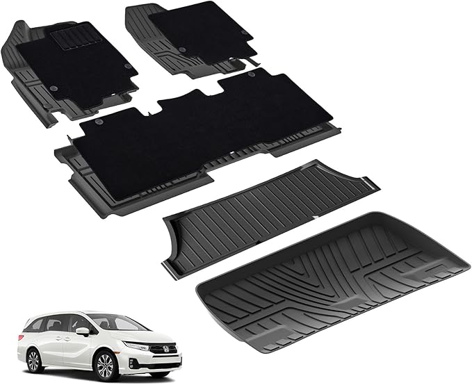 3W Floor Mats(with Carpets) & Cargo Liner Fit for Honda Odyssey 2018-2025, TPE All Weather Waterproof Custom Fit Automotive Floor Liners Carpet and Truck Car Liners for Honda Odyssey 1-3 Rows, Black