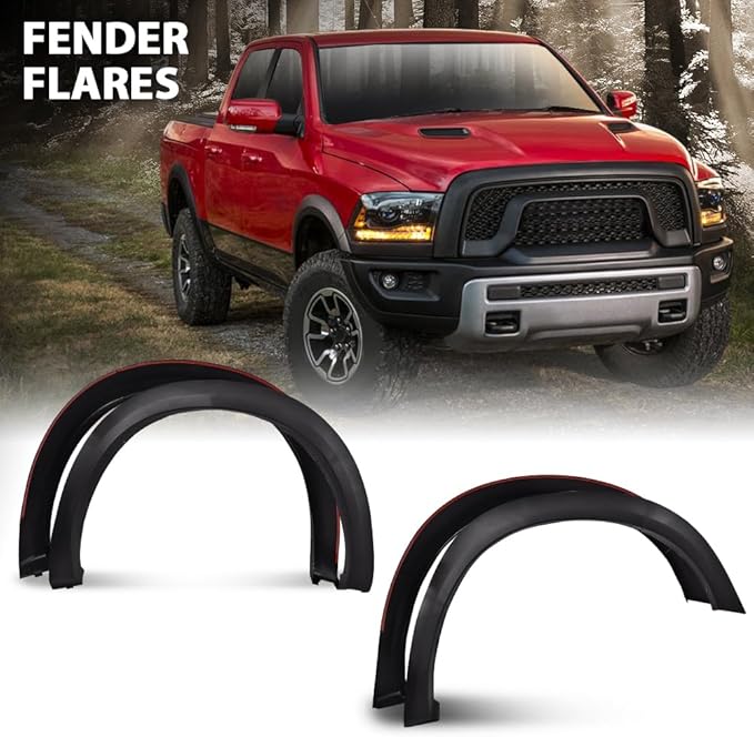 G-PLUS 4Pcs Fender Flares Compatible With Dodge Ram 1500 2009-2018 Textured Factory Style 68054339AB, 68054338A