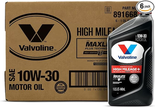 Valvoline High Mileage 150K with Maxlife Plus Technology Motor Oil SAE 10W-30 1 QT, Case of 6