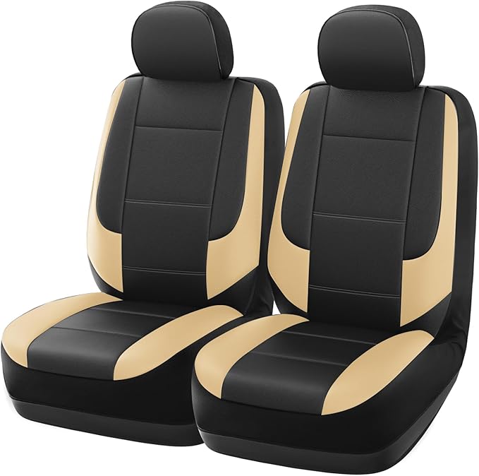 GIANT PANDA Front Seat Covers for Jeep Wrangler JL 2018-2025 Sahara Sport Rubicon Unlimited Willys,Faux Leather Seat Protectors (2 Pack, Beige)
