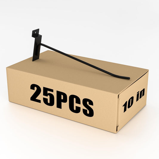 Heavy-Duty Slatwall Hooks (10 inch) - Black Metal Storage Solution - 25 Pack for Garage, Workshop, & Retail Displays