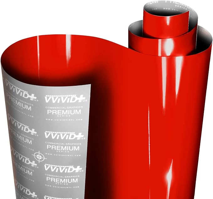 VViViD+ Ultra Gloss Racing Red Vinyl Car Wrap Premium Paint Replacement Film Roll with Nano Air Release Technology, Stretchable Protective Cap Liner, Self Adhesive (10ft x 5ft)