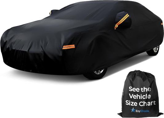 EzyShade 10-Layer Car Cover Waterproof All Weather. See Vehicle Size-Chart for Accurate Fit. Outdoor Full Exterior Covers for Automobiles Sedan Hatch. Rain Sun Snow. Black, Size A6 (See SizeChart)