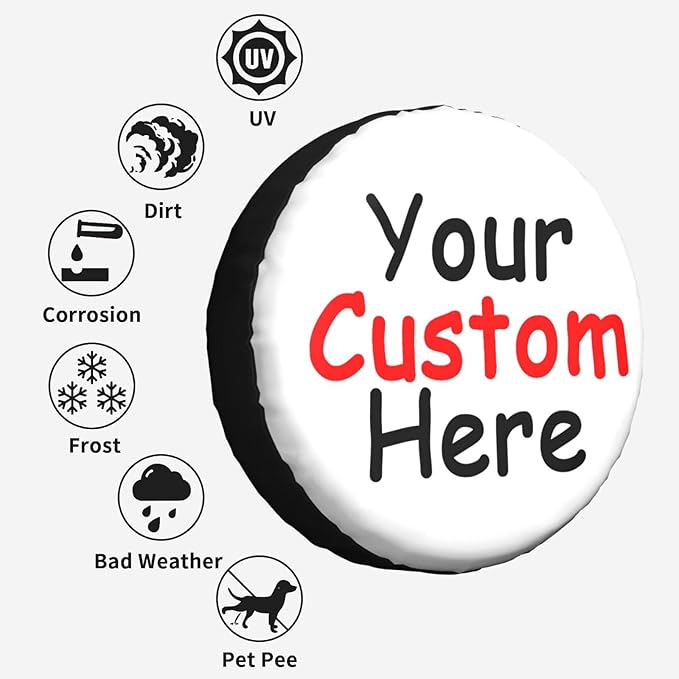 Custom Spare Tire Cover Personalized Waterproof Universal Wheel Tire Protector Add Your Own Design with Picture Text Logo Fit for Camper Truck Trailer RV SUV and Many Vehicle 16 Inch