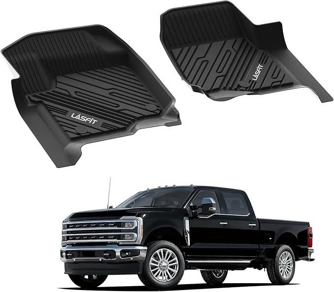 LASFIT Floor Mats for Ford F250 F350 F450 2017-2026 Crew Cab Front Bucket Seat (Not Fit Row Bench Seating) Floor Super Duty All Weather Protector TPE Car Floor Liner, only 1st, 2pcs Black
