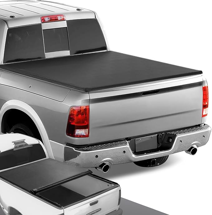 DNA Motoring TTC-RU-028 Pickup Truck Bed Soft Roll-Up Tonneau Cover Compatible with 09-18 Dodge Ram 1500 6.5Ft Fleetside Short Beds, Without Bed Rail Storage & RamBox