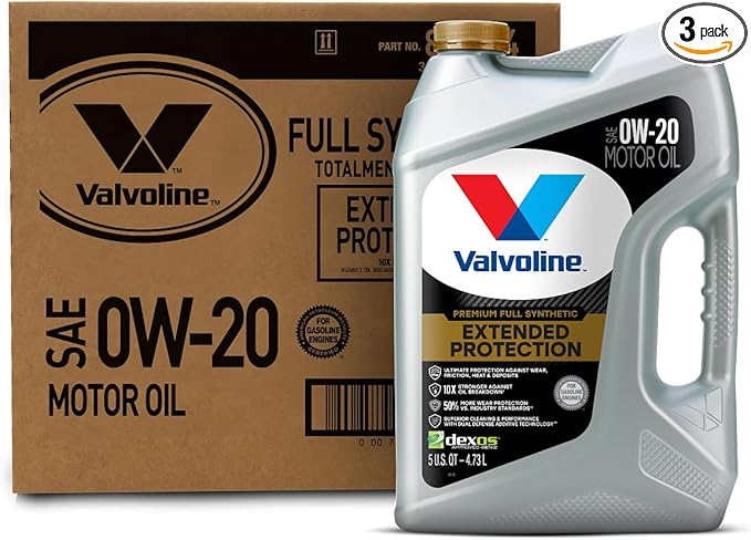 Valvoline Extended Protection Full Synthetic Motor Oil SAE 0W-20 5 QT, Case of 3