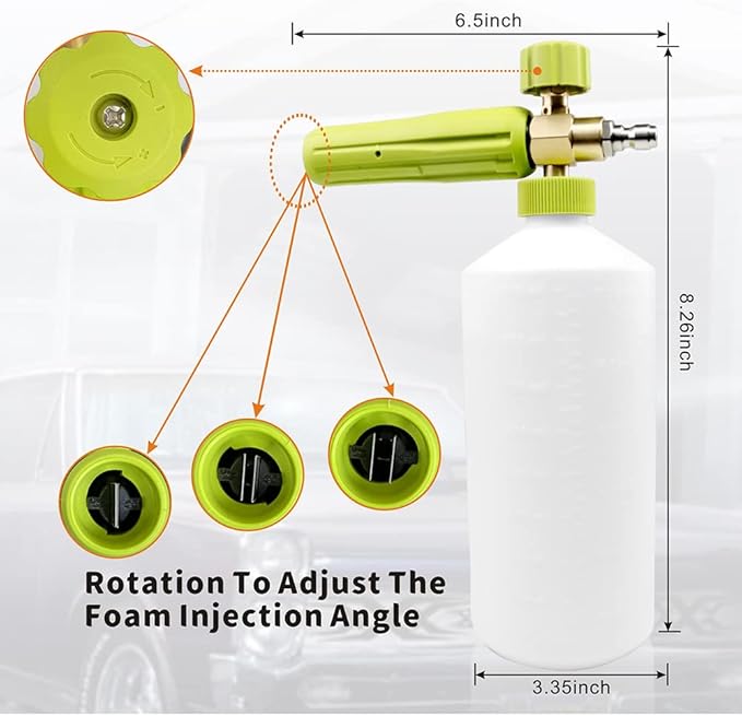Foam Cannon 1 L Bottle Car Wash Snow Foam Lance with 1/4" Quick Connector Pressure Power Jet Washer Quick Release Adjustable Nozzle