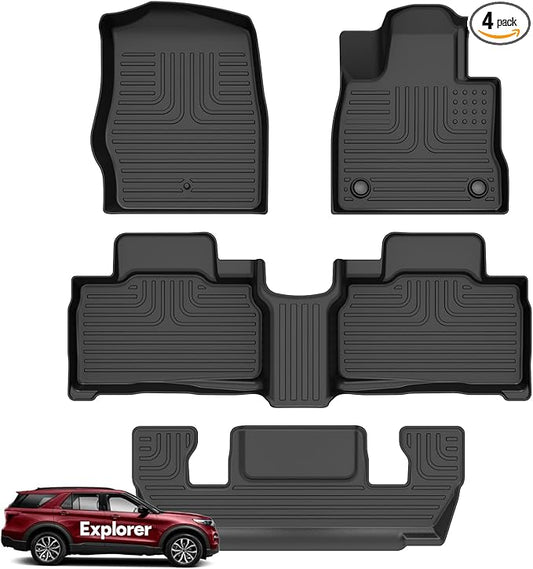 Wayhigh-All Weather Floor Mats Fit for 2020-2025 Ford Explorer 6 Seats TPE Car Mats Waterproof Heavy Duty Rubber Floor Liners for Explorer Accessories Custom Fit Black Liners