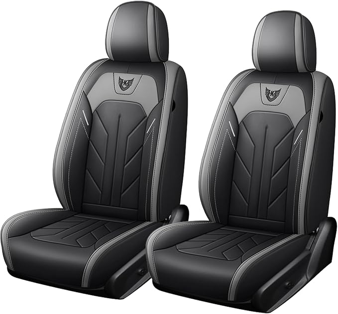 Car Seat Covers for Front Seats Elite Edition Faux Leather Seat Covers for Cars Front Semi-Custom Fit for SUV Pick-up Truck Sedan Universal Fit Car Accessories Automotive (Gray)