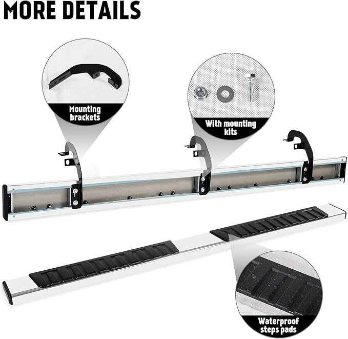 PZ 6" Double Cab Running Boards Compatible with 2019-2025 Chevy Silverado/GMC Sierra 1500, 2020-2025 for 2500HD 3500HD Mirror Stainless Steel Side Step Nerf Bar