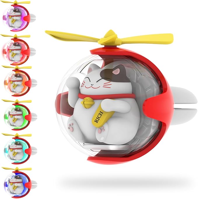 Lucky Cat Car Air Freshener with 6 Colors LED Lights & 4 Scented Pads – Subtle Fragrance, Decorative Auto Accessories