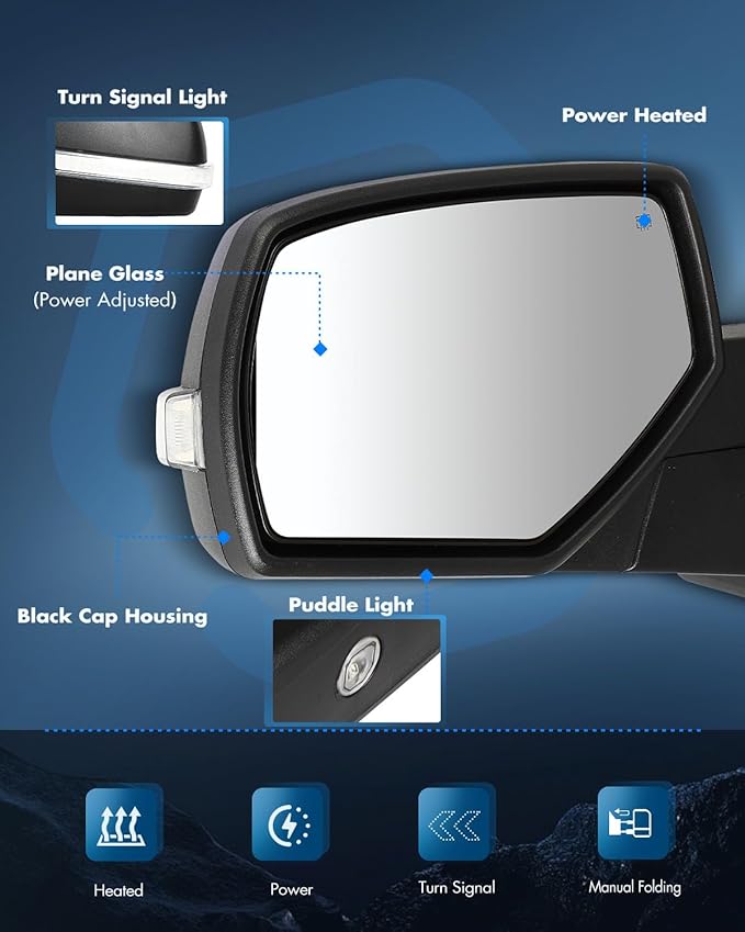 ECCPP Towing Mirrors Fit For 2014-2018 For Chevrolet Silverado 2014-2018 For GMC Sierra With Left Right Side With Power Heated Turn Signal Light on cover Clearance lamp Black Texture Tow Mirrors