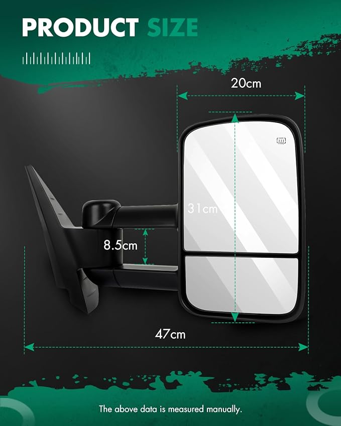 SCITOO Towing Mirrors fit For Chevy For GMC Exterior Accessories Mirrors fit 2007-2013 Silverado Sierra (07 New-Body Style) with Power Controlling (Main Mirror) Heated Manual Telescoping Folding