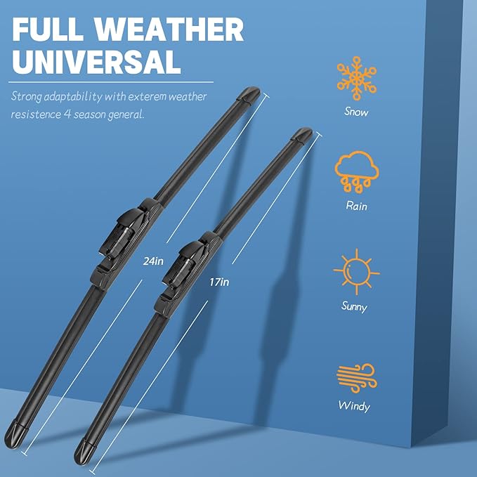 MIKKUPPA 24"+17" Windshield Wiper Blades - Replacement for 2010-2017 GMC Terrain, 2010-2017 Chevy Equinox, 2008-2012 Ford Kuga - Front Window Wipers, Top Lock 19mm (Pack of 2)