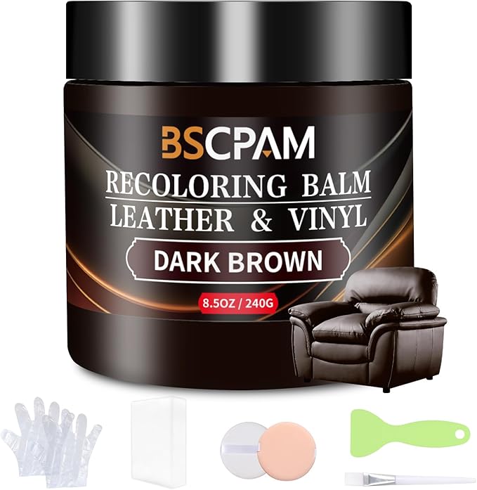 Dark Brown Leather Recoloring Balm,Leather Couch Scratch/Stain Remover,Leather Repair kit for Vinyl Furniture and Car Interior,Leather Dye Paint for Scratched and Faded Leather Couches