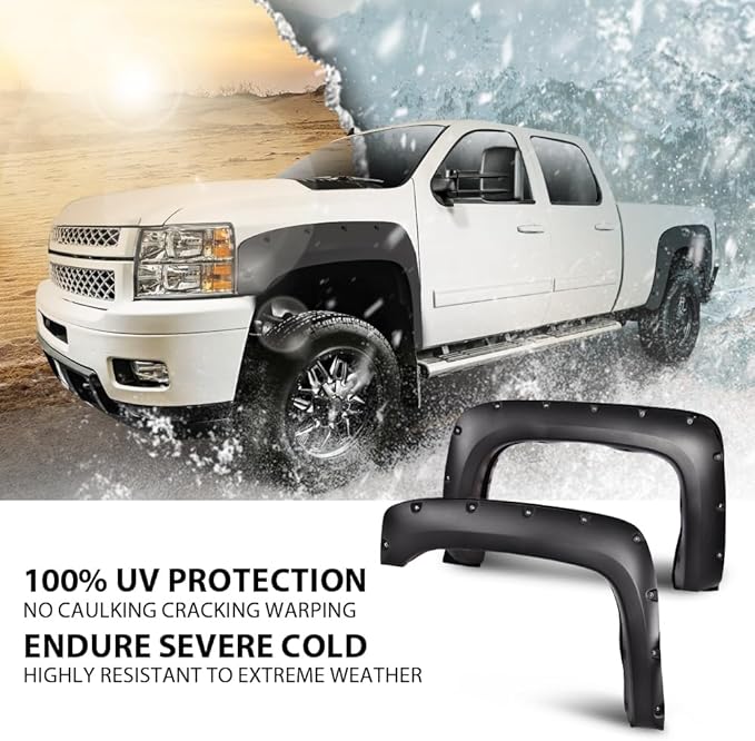 G-PLUS Wheel Cover Fender Flares Compatible with 2007-2013 Chevy Silverado 1500/2007-2014 Chevy Silverado 2500HD 3500HD 78.0"/97.6" Long Bed Fleetside New Body Style,Textured[Not Fit Gmc Sierra]