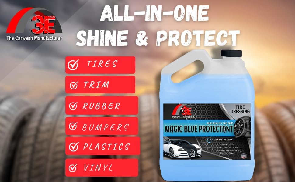 Magic Super Blue Tire Shine Protectant 128 Fl Oz – Long Lasting High Gloss Dressing for Vinyl, Rubber & Plastic - Silicone based Formula – Safe for Cars, Trucks, RVs, & More (1 Gallon)