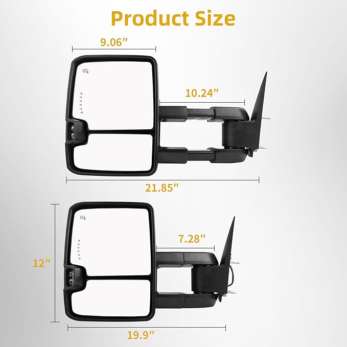 DWVO Towing Mirrors Compatible with 03-06 Silverado Avalanche Tahoe Suburban GMC Yukon Sierra Cadillac Escalade, LED Signal Lamp Power Heated Clearance Light Black Pair Mirrors