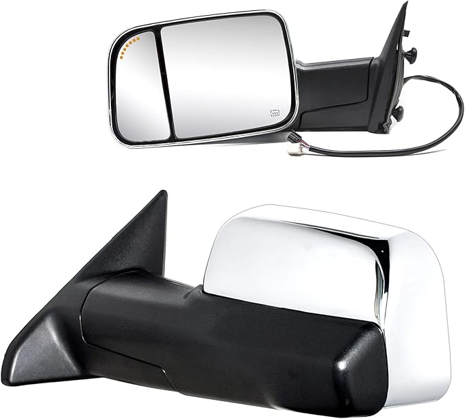 BOOLEE Towing Mirrors Power Heated Compatible with 2009-2018 Dodge Ram 1500,2019-2023 Dodge Ram 1500 Classic Arrow Lamp Puddle Light Temp Sensor Pickup Truck Tow Mirrors Chrome