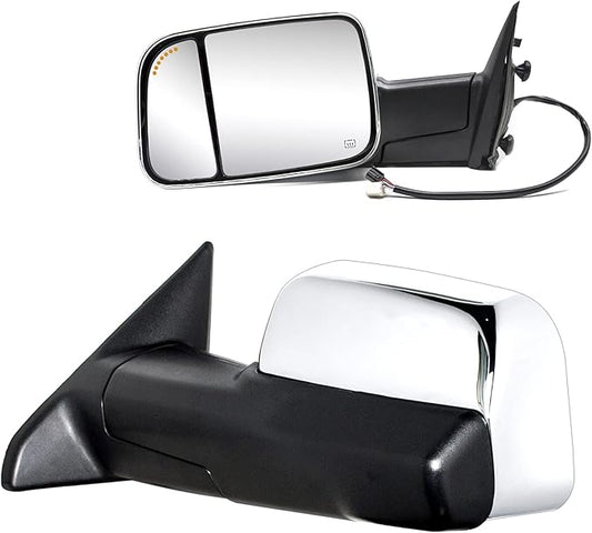 BOOLEE Towing Mirrors Power Heated Compatible with 2009-2018 Dodge Ram 1500,2019-2023 Dodge Ram 1500 Classic Arrow Lamp Puddle Light Temp Sensor Pickup Truck Tow Mirrors Chrome