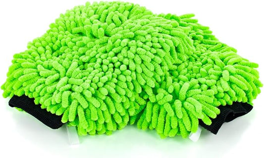 The Rag Company - Premium Chenille Microfiber Knobby Wash Mitts - Perfect for Car Washing and Detailing; Scratch-Free, Lint-Free, Double-Sided, Plush, and Absorbent; Lime Green (2-Pack)