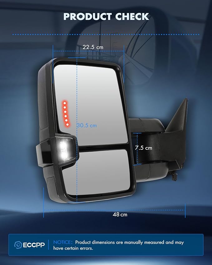 ECCPP Towing Mirrors Fit For 1988-1998 For Chevrolet C/K Pickup For Suburban For GMC C/K Pickup For Suburban With Power Heated Turn Signal Light Switchback Light On Cover Back Up lamp Black