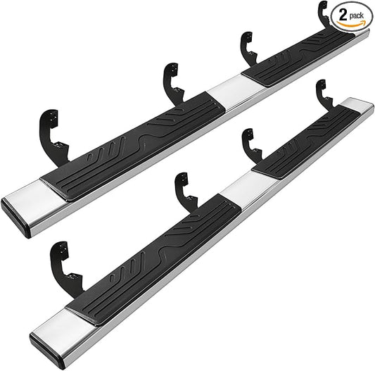 PZ 6.5" Crew Cab Running Boards for 2019-2025 Chevy Silverado/GMC Sierra 1500, 2020-2025 for 2500HD 3500HD Mirror Stainless Steel Side Step Nerf Bar Ridge Pattern