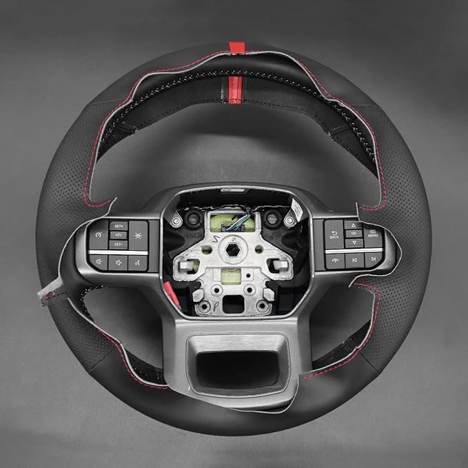 MEWANT DIY Hand Stitch Black Genuine Leather Steering Wheel Cover for Ford F-150 2021-2023 / F-150 Lightning 2022-2023