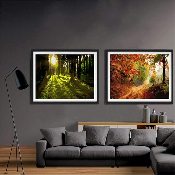 YANXIN Paint by Numbers Kit for Adults Beginners 2 Pack Paint by Numbers for Adults Rolled up Canvas for Home Decoration Creative Wall Art with Colorful Gift Box 12x16 inch Forest Sunrise 175-176