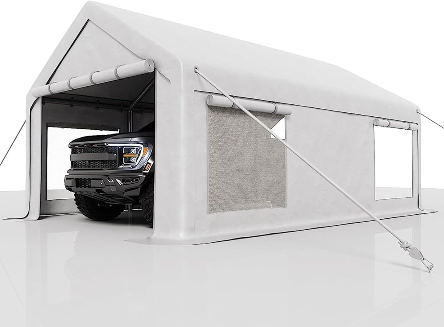 13 x 25ft Heavy-Duty Carport Canopy with Roll-Up Windows & DoorsThickened Wind Ropes, Ground Nails, Portable Car Tent Garage for Cars, Trucks, Boats, 200G Durable Tarp Cover,White