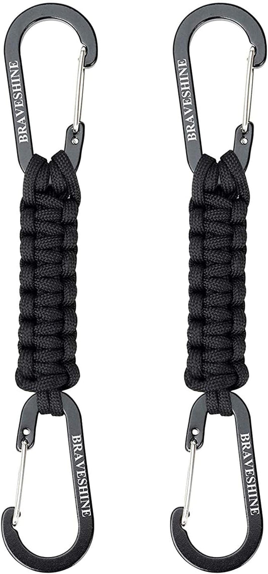 BRAVESHINE Paracord Keychain Carabiner Clip, D Ring Lanyard Hanger Stroller Hook for Water Bottle, Key, Backpacks, Men, Women