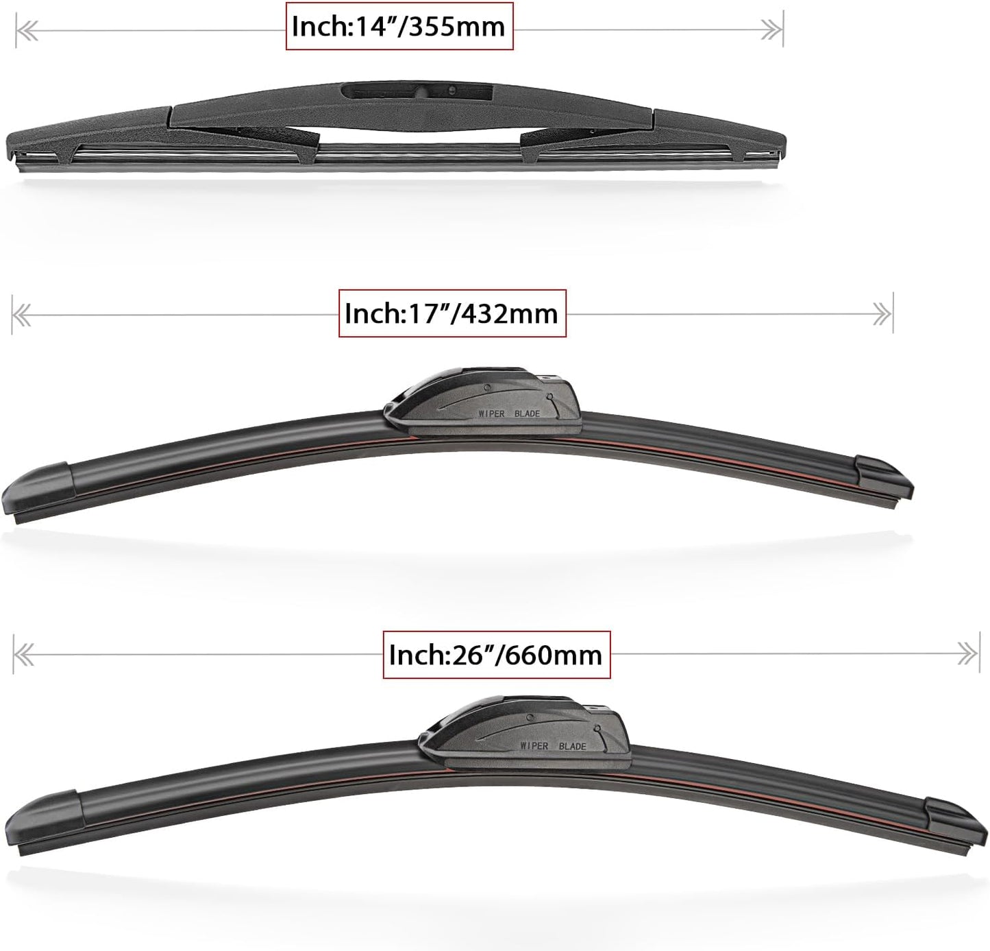 Windshield Wiper Blades Replacement for 2012-2018 Subaru Forester / 2015-2019 Subaru Outback Original Factory Quality Front Rear Wipers Blade Set for My Car - 26" 17" 14" (Pack of 3)
