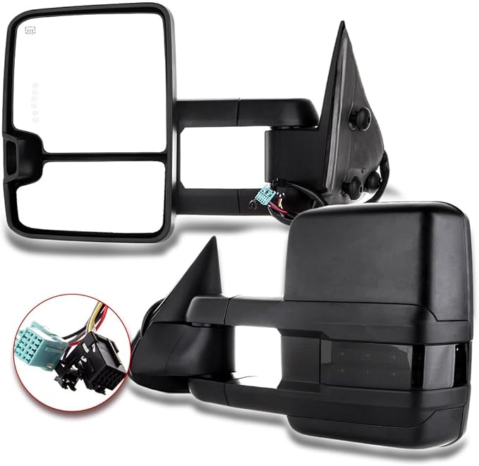 ECCPP Towing Mirrors Pair Side Replacement Fit For 2003-2007 For Chevy For Silverado For GMC For Sierra Power Heated Signal Light Width Light Chrome Cap Left And Right Side Tow Mirrors