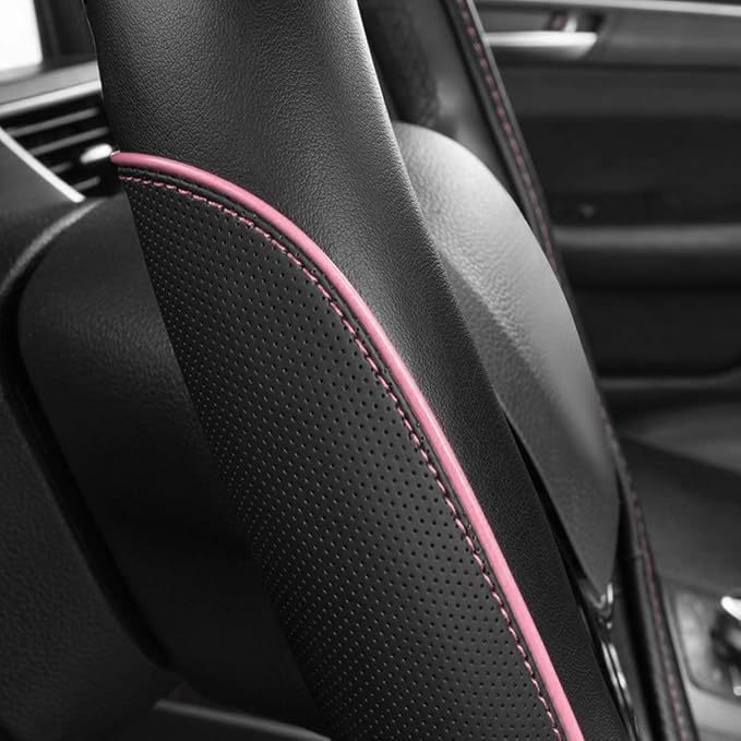 CAR Pass Colour Piping Leather Universal Fit Steering Wheel Cover, Perfectly fit for 14.5-15 inches Suvs, Vans, Trucks, Sedans, Cars (Black&Pink)