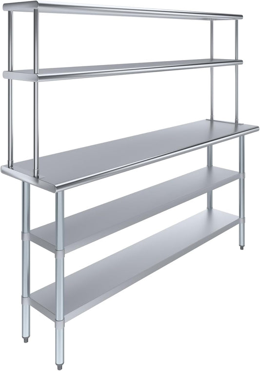 Amgood Stainless Steel Work Table with 2 Shelves | Metal Kitchen Prep Table & Shelving Combo (18" x 72" Table with 2 Shelves + 12" Overshelf)