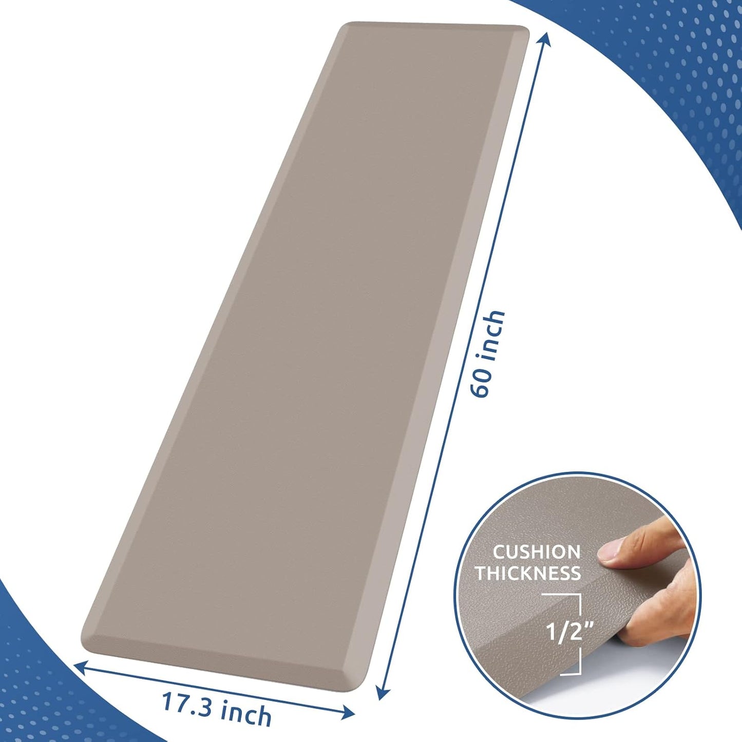 KitchenClouds Kitchen Mat Cushioned Anti Fatigue Kitchen Rug 17.3"x60" Waterproof Non Slip Kitchen Rugs and Mats Standing Desk Mat Comfort Floor Mats for Kitchen House Sink Office (Khaki)