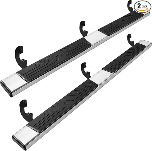 PZ 6.5" Double Cab Running Boards Compatible with 2019-2025 Chevy Silverado/GMC Sierra 1500, 2020-2025 for 2500HD 3500HD Mirror Stainless Steel Side Step Nerf Bar Ridge Pattern