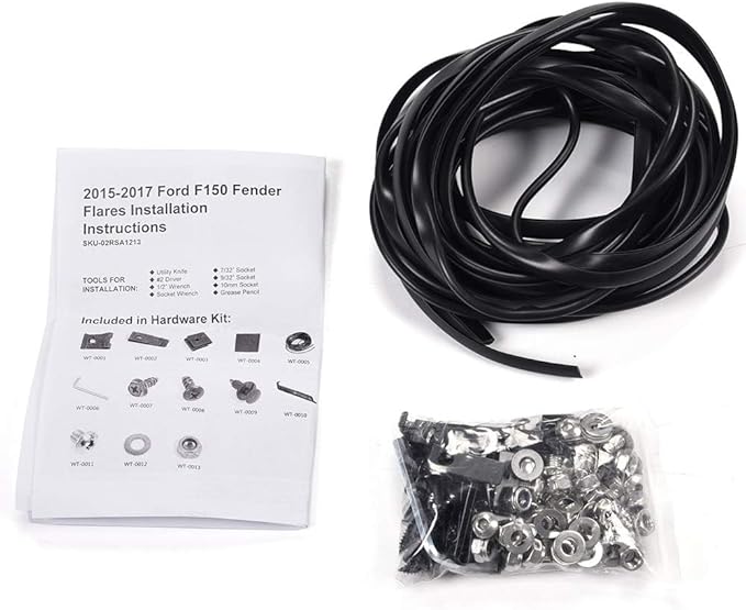 4PCS Fender Flares Fit Ford F-150 2015 2016 2017, Only Fit 67.1"/78.9"/97.6" Bed Length Styleside Models Textured Riveted Style Wheel Trim Accessories