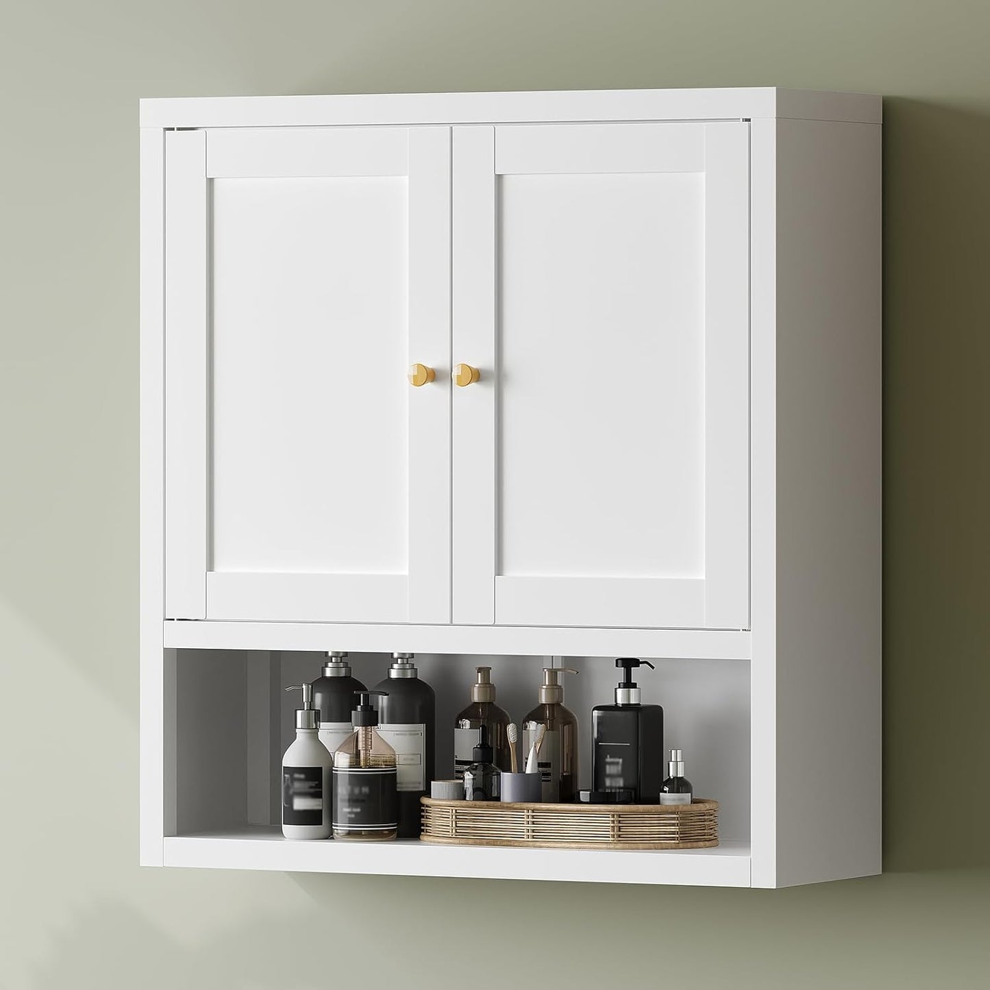 Metal Bathroom Storage Cabinet, Metal Storage Cabinet with 2 Adjustable Shelves & 2 Doors,Freestanding Sideboard for Small Spaces (White, Wall Cabinet-22.59" H)