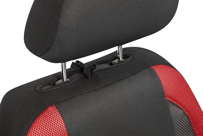 PIC AUTO Low Back Car Seat Covers - Sports Carbon Fiber Mesh Design, Two Front Set, Airbag Compatible, Universal Fit for Most Cars (Red)