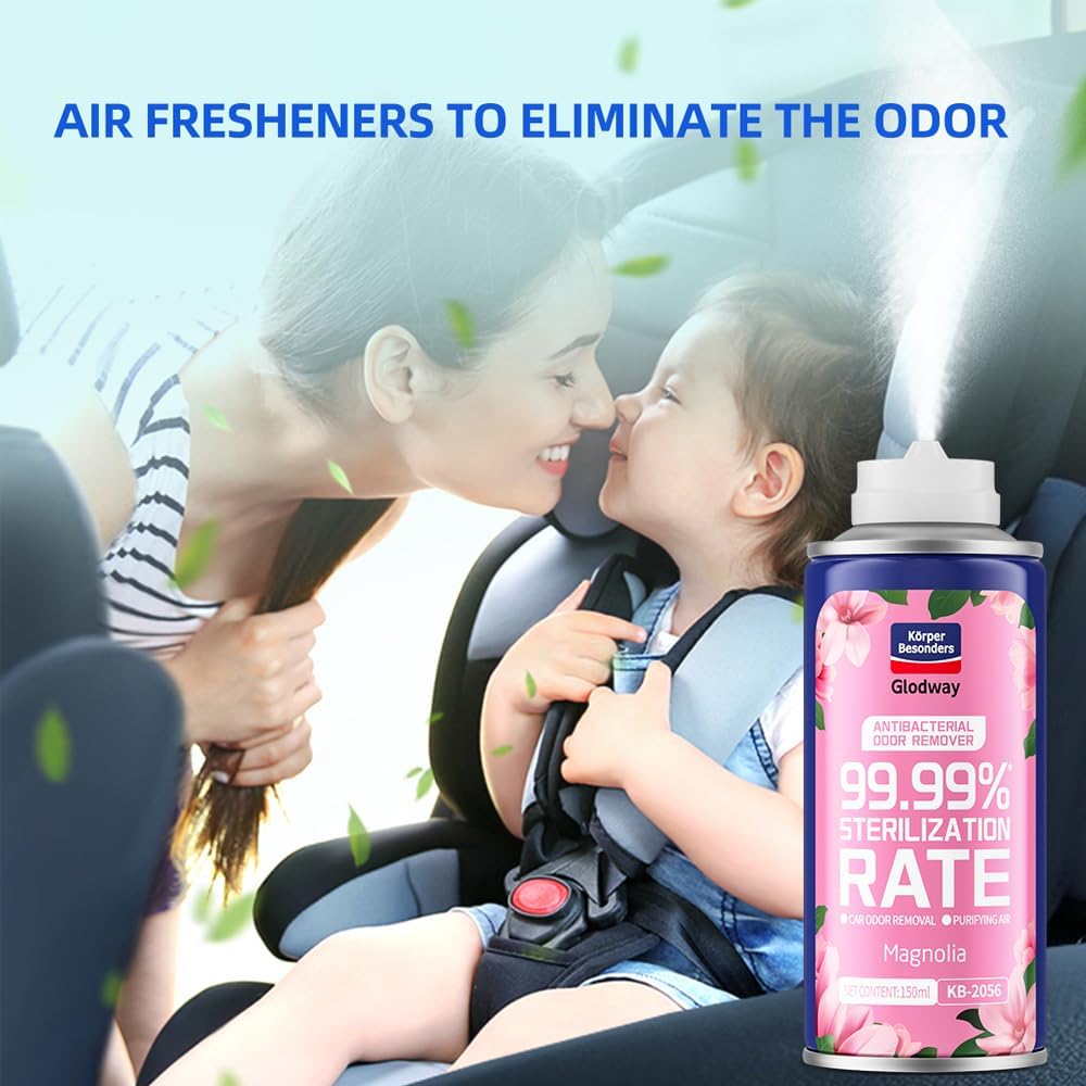Glodway Whole Car Air Refresher,Odor Eliminator Remover Spray For Car,Magnolia Strong Freshener With Odour Eliminator Technology,Long-Lasting Scent,6 Ounce(Pack of 1)