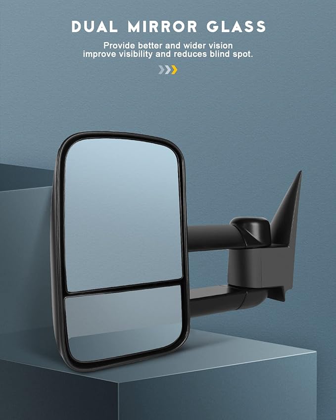 OCPTY Manual Towing Mirror Fit 1999-2007 For Chevy/For GMC Silverado/Sierra 1500 2500HD 3500HD Manual Adjusted No Heated No Signal Manual Telescoping Folding Textured Driver & Passenger Side