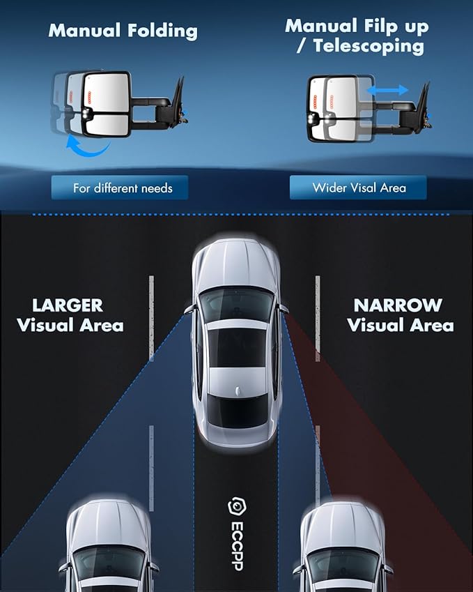 ECCPP Towing Mirrors Compatible With 2003-2006 For Chevy Silverado 2003-2006 For GMC Sierra With Power Heated Turn Signal Light switchback light on cover Back up lamp Black Texture