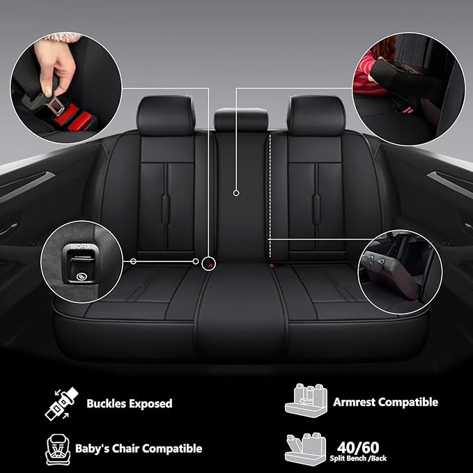 NS YOLO Universal Fit Full Coverage Leather Car Seat Covers for Cars,SUVs and Pick-up Trucks, Car Seat Protector,Automotive Seat Covers Full Set,Car Seat Cushion,Black Seat Cover for 5 Seats