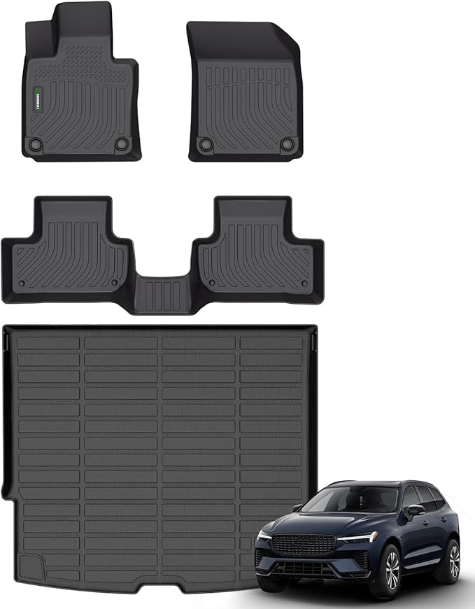 ANBINGO®-for Volvo XC60 Recharge Floor Mats 2022-2025, Car Mats for XC60 Recharge All Weather Floor Mats Front& Rear Row & Cargo Liner XC60 Recharge Accessories Black