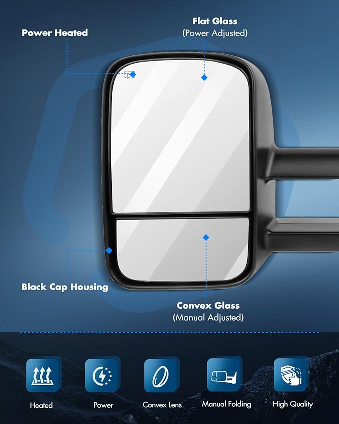 ECCPP Towing Mirrors With 1999-2002 For Chevy Silverado For GMC Sierra 1500/2500/3500 Power Adjusted Heated No Turn Signal Manual Telescoping Folding Pickup Truck Mirrors