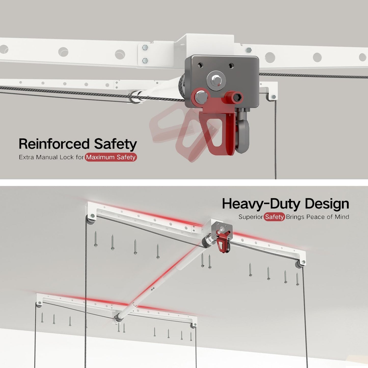 Overhead Garage Storage Rack, Adjustable Heavy-duty 4x4 Ft Ceiling Storage Racks with Safety Lock, Ideal for Garage Storage Lifting Organization System, 250lbs Capacity, White