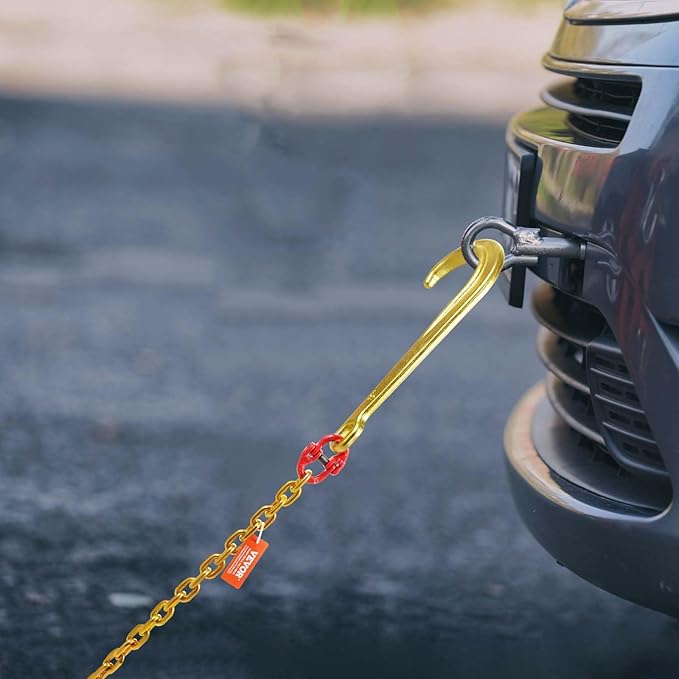 VEVOR J Hook Chain, 5/16" x 6' G80 15" Long Shank J Hook Tow Chain with RTJ Cluster Hook & Grab Hook, 5400 lbs Safe Working Load, Heavy Duty Transport Truck Chain for Wrecker Recovery Trailer Towing