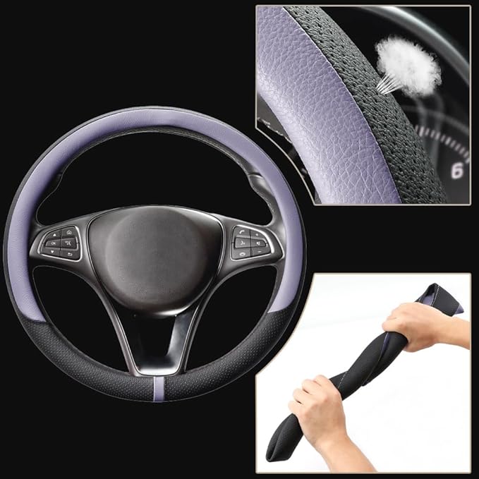 COFIT Breathable Car Steering Wheel Cover 16 inch Auto Universal Leather Wrap Non-Slip Steeringwheel Protector Automotive Interior Accessories, Purple (Suit for 15.5-16 inch)